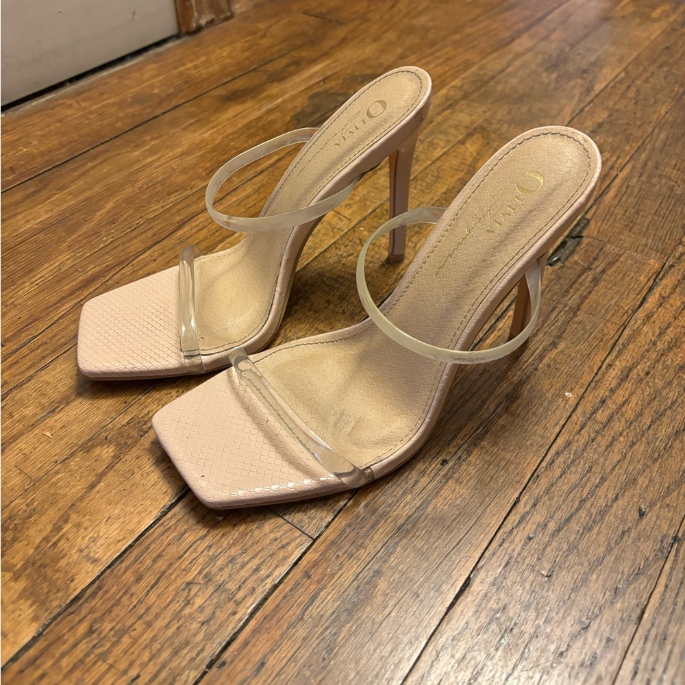 Nude clear strap heels
